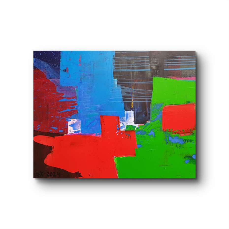 Acrylgemälde abstrakt, Blau, Rot, Grün