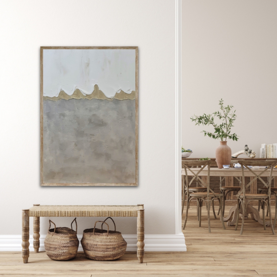 Acrylgemälde minimalistisch abstrakt, Weiß, Grau